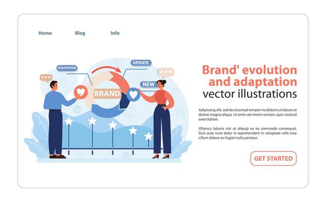 Brand Evolution and Adaptation Illustration. Professionals analyzing and implementing.