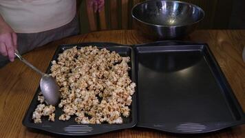 Cooking Popcorn popping on heated fry pan. Slow Motion. Making Popcorn Frying it in a Stove at Home. Exploding Popcorn Kernels over Hot Oil video