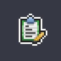 document and pen in pixel art style vector