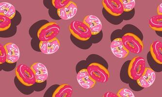 seamless pattern with colorful donuts and shadow. pink background. vector