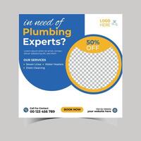 plumbing service social media post banner template design vector