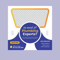 plumbing service social media post banner template design vector