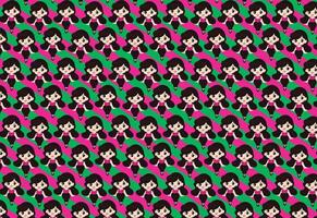 Cute pinup style girl with brown hair smiling, pattern with modern background vector