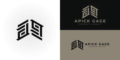 Abstract initial letter AG ro GA logo in black color isolated on multiple background colors. The logo suits real estate and mortgage company logo design inspiration templates. vector