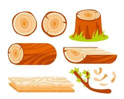 Wood logs for lumber industry Set. Pile firewood. Stack wood log bonfire vector