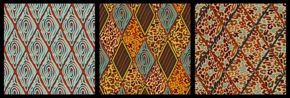 Bright seamless ethnic african pattern collection with leopard skin vector