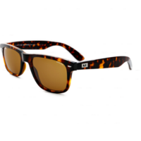 Wayfarer sunglasses with matte tortoiseshell acetate frames and polarized amber lenses offering a warm and png