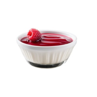 Heavy cream in a glass ramekin whipped to soft peaks and topped with fresh raspberry png