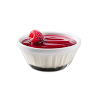 pesado crema en un vaso ramekin azotado a suave picos y coronado con Fresco frambuesa png