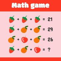 Mathematical educational game with berries and fruits for children. Logical thinking vector