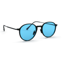 Round glasses with thin black metal frames and blue light blocking lenses casting a soft png