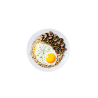 Savory oatmeal creamy oats topped with a fried egg sauteed mushrooms png