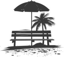 Silhouette bench with umbrella on the beach black color only vector