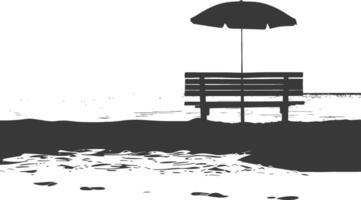 Silhouette bench with umbrella on the beach black color only vector