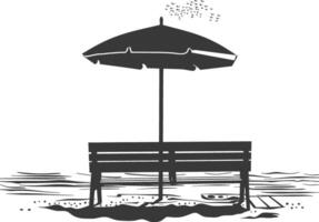 Silhouette bench with umbrella on the beach black color only vector