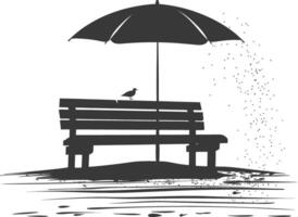 Silhouette bench with umbrella on the beach black color only vector