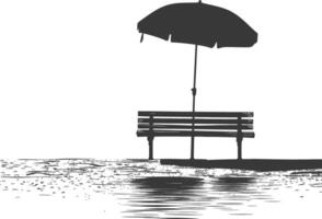 Silhouette bench with umbrella on the beach black color only vector