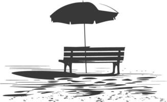 Silhouette bench with umbrella on the beach black color only vector