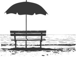 Silhouette bench with umbrella on the beach black color only vector