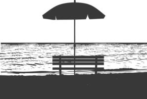 Silhouette bench with umbrella on the beach black color only vector