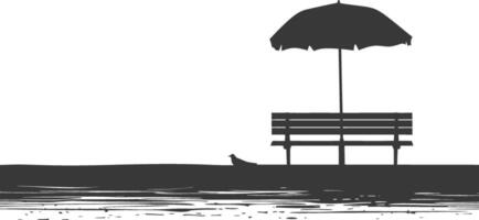 Silhouette bench with umbrella on the beach black color only vector