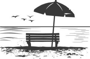 Silhouette bench with umbrella on the beach black color only vector