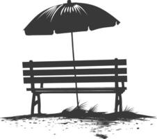 Silhouette bench with umbrella on the beach black color only vector