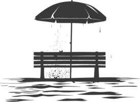 Silhouette bench with umbrella on the beach black color only vector