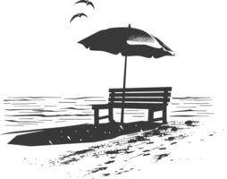 Silhouette bench with umbrella on the beach black color only vector