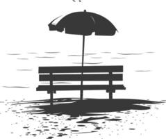 silueta banco con paraguas en el playa negro color solamente vector
