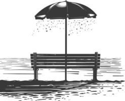 Silhouette bench with umbrella on the beach black color only vector