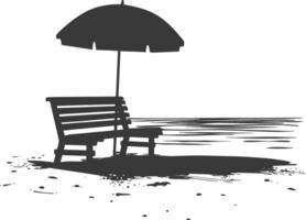 Silhouette bench with umbrella on the beach black color only vector