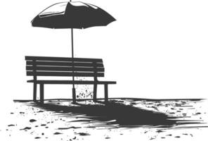 Silhouette bench with umbrella on the beach black color only vector