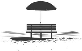 Silhouette bench with umbrella on the beach black color only vector