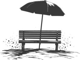 Silhouette bench with umbrella on the beach black color only vector