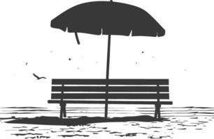 Silhouette bench with umbrella on the beach black color only vector