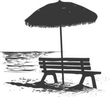 Silhouette bench with umbrella on the beach black color only vector