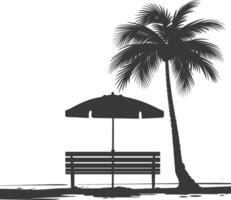 Silhouette bench with umbrella on the beach black color only vector