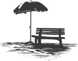 Silhouette bench with umbrella on the beach black color only vector