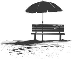 Silhouette bench with umbrella on the beach black color only vector