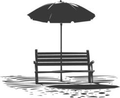 Silhouette bench with umbrella on the beach black color only vector