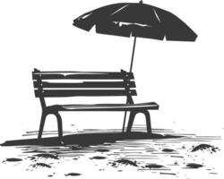 Silhouette bench with umbrella on the beach black color only vector