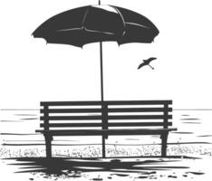 Silhouette bench with umbrella on the beach black color only vector