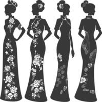 silueta independiente chino mujer vistiendo cheongsam o zansae negro color solamente vector