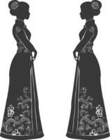 silueta independiente chino mujer vistiendo cheongsam o zansae negro color solamente vector
