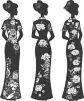 Silhouette independent chinese women wearing Cheongsam or zansae black color only vector