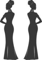 Silhouette independent chinese women wearing Cheongsam or zansae black color only vector