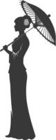 Silhouette independent chinese women wearing Cheongsam or zansae black color only vector