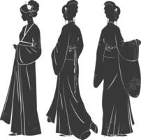 Silhouette independent chinese women wearing hanfu black color only vector