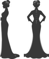 Silhouette independent chinese women wearing Cheongsam or zansae black color only vector